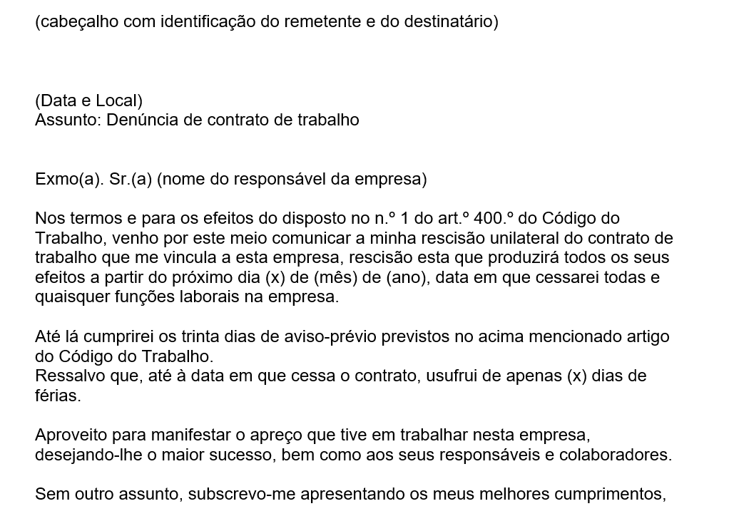 carta de rescisão de contrato