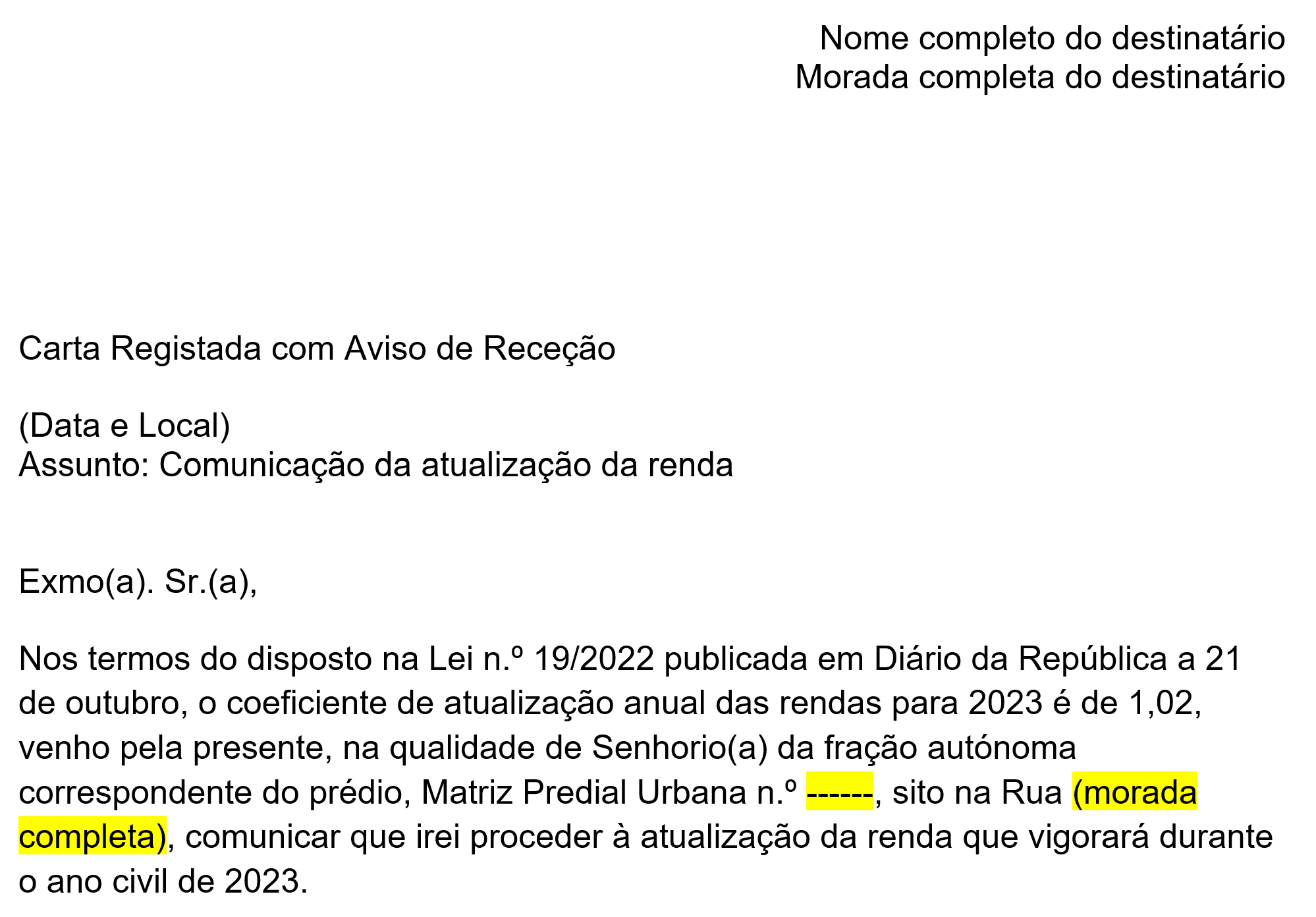 aumento rendas 2023