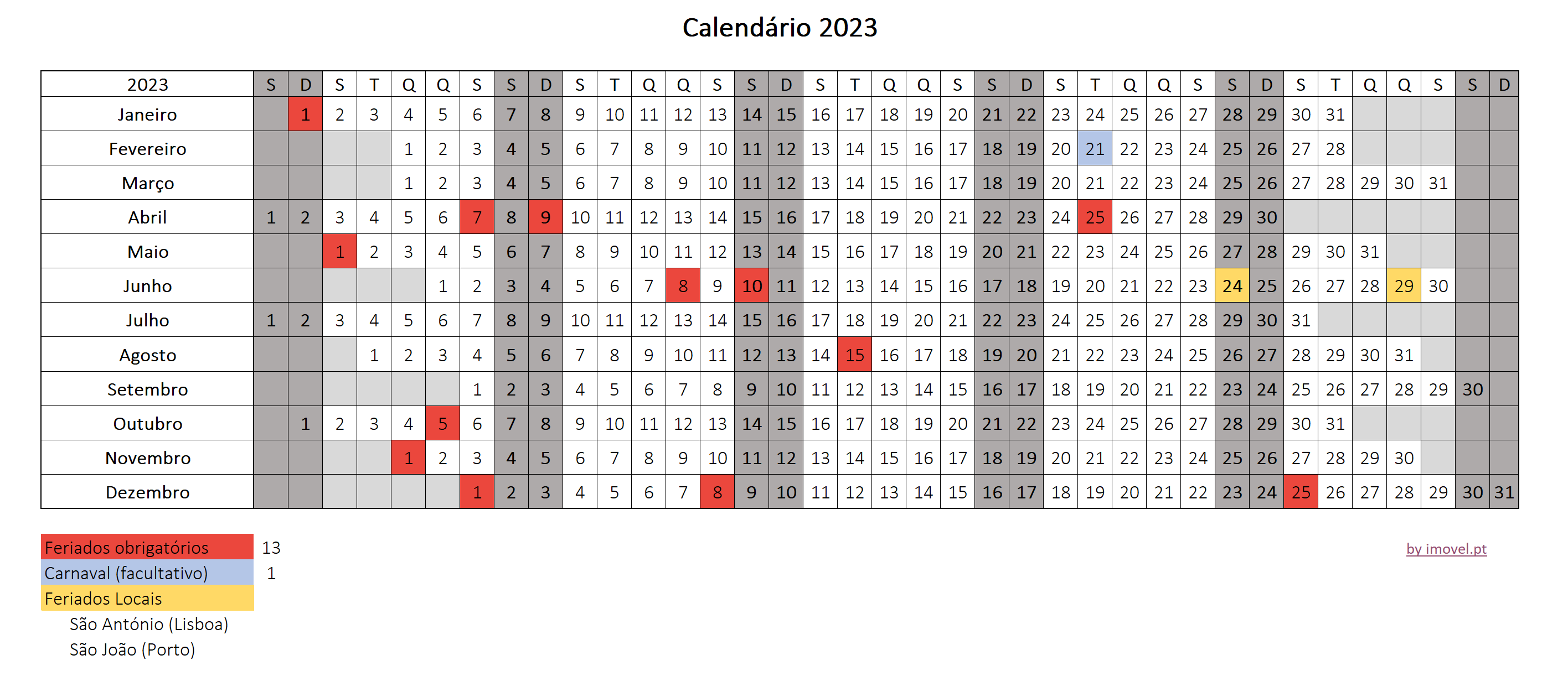 Calendário 2023 Para Imprimir  Feriados E Datas Comemorativas